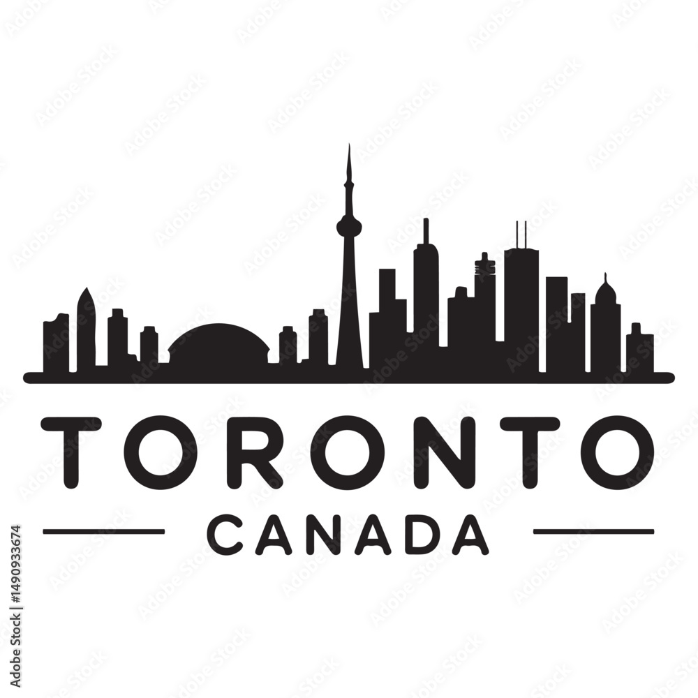 Naklejka premium Toronto skyline horizontal banner. Black Toronto, Canada. Vector template for your design. Vector black silhouette. with white background