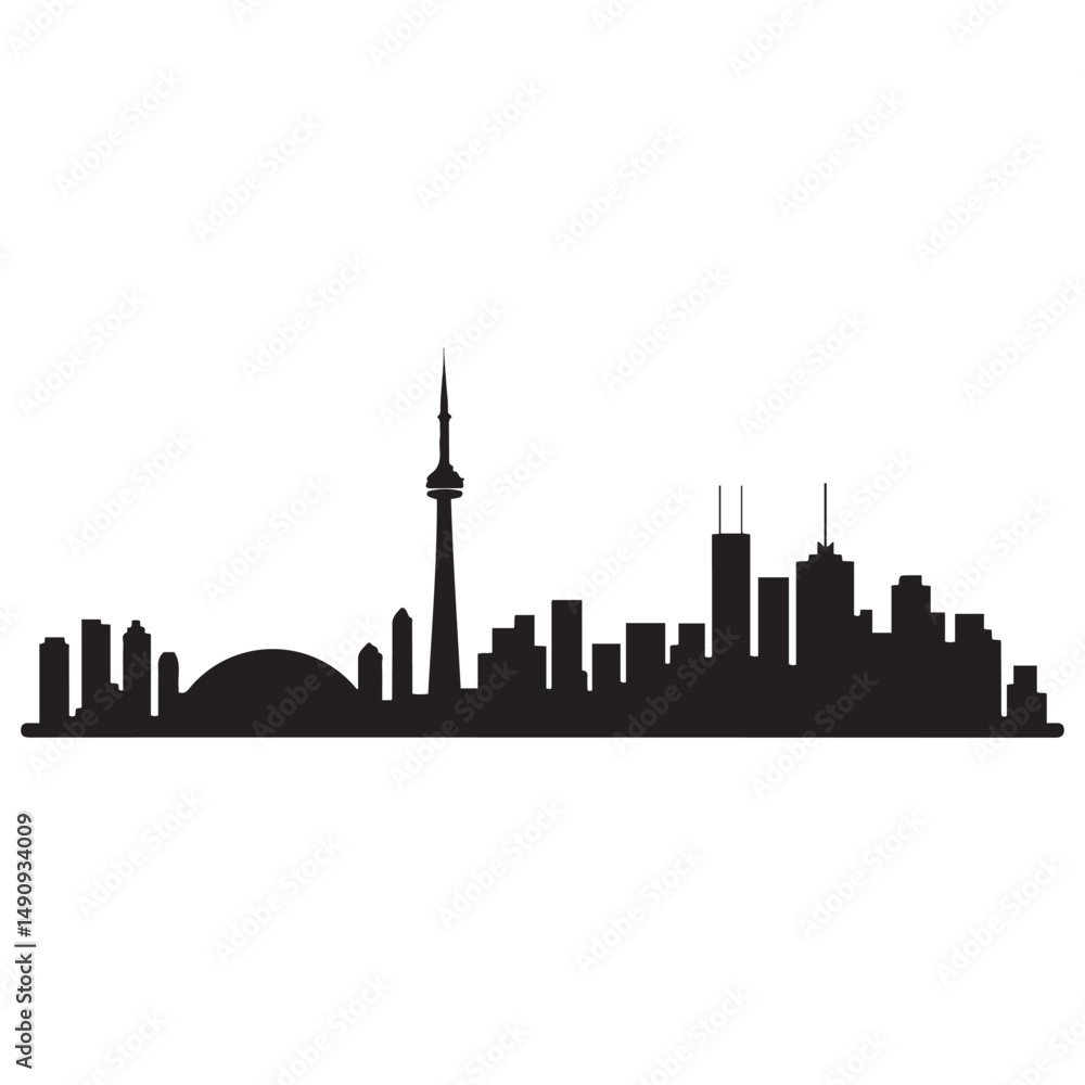 Obraz premium Toronto skyline horizontal banner. Black Toronto, Canada. Vector template for your design. Vector black silhouette. with white background