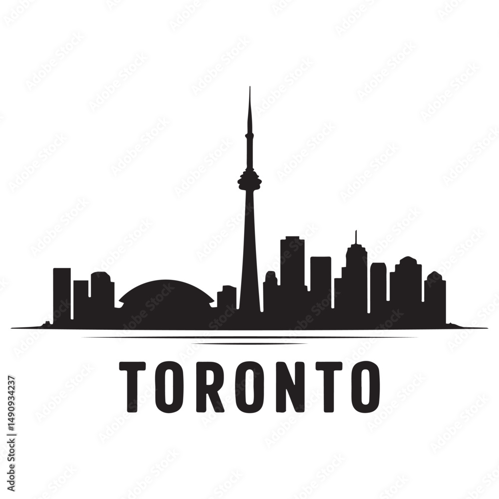 Obraz premium Toronto skyline horizontal banner. Black Toronto, Canada. Vector template for your design. Vector black silhouette. with white background