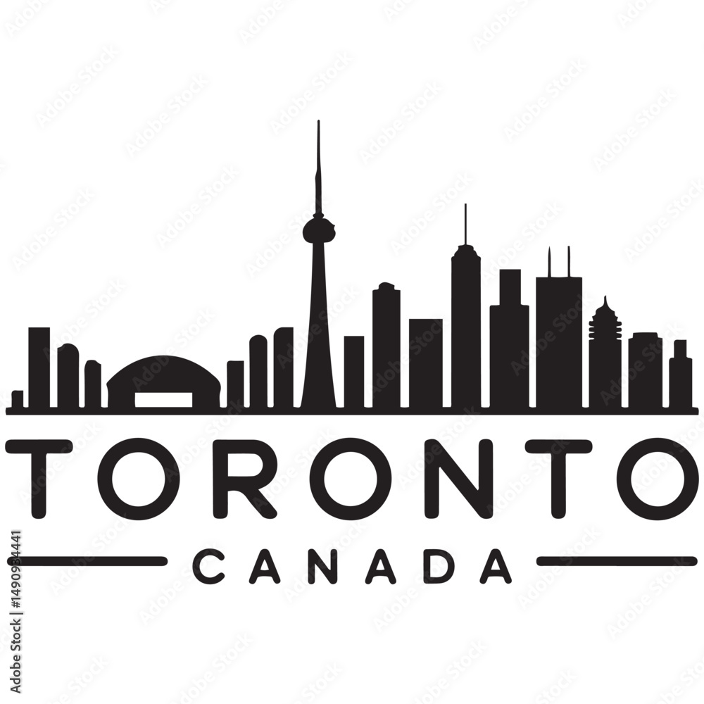 Fototapeta premium Toronto skyline horizontal banner. Black Toronto, Canada. Vector template for your design. Vector black silhouette. with white background