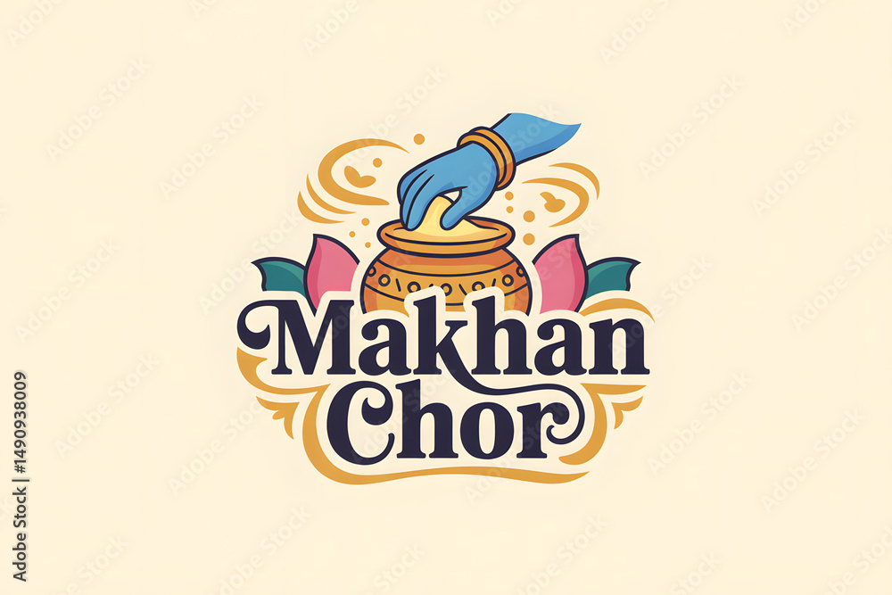 Obraz premium Vibrant Festive Logo Makhan Chor Design - Indian Culture Illustration