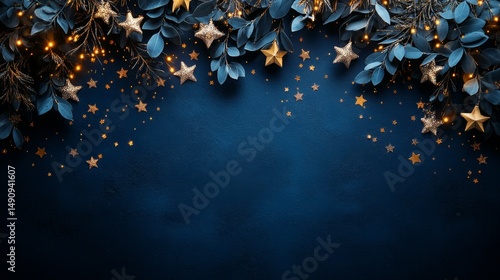 Wallpaper Mural Festive holiday arrangement with golden accents on a dark blue background. Torontodigital.ca