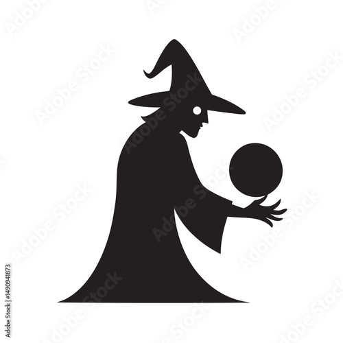 Witch Holding Crystal Ball Silhouette