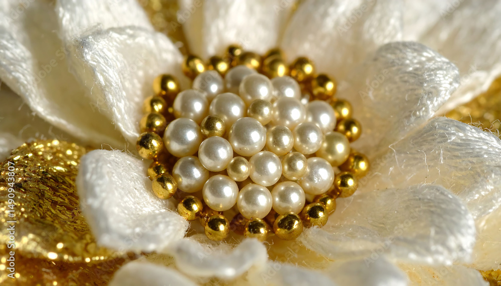 Fototapeta premium Elegant Flower Center with Pearls and Gold Details