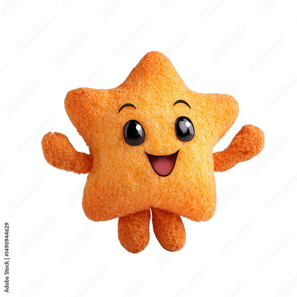 Fototapeta premium An adorable orange star character smiles cheerfully on a white background