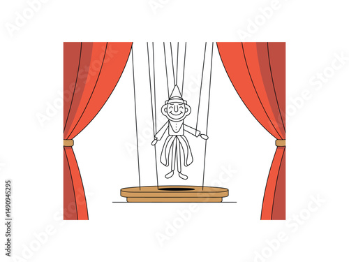 A happy marionette puppet show on stage