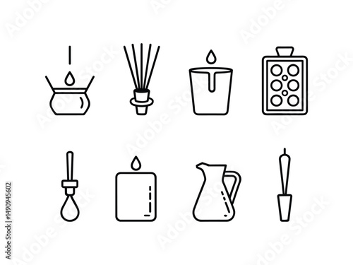 Aromatherapy essential oil diffuser icons set