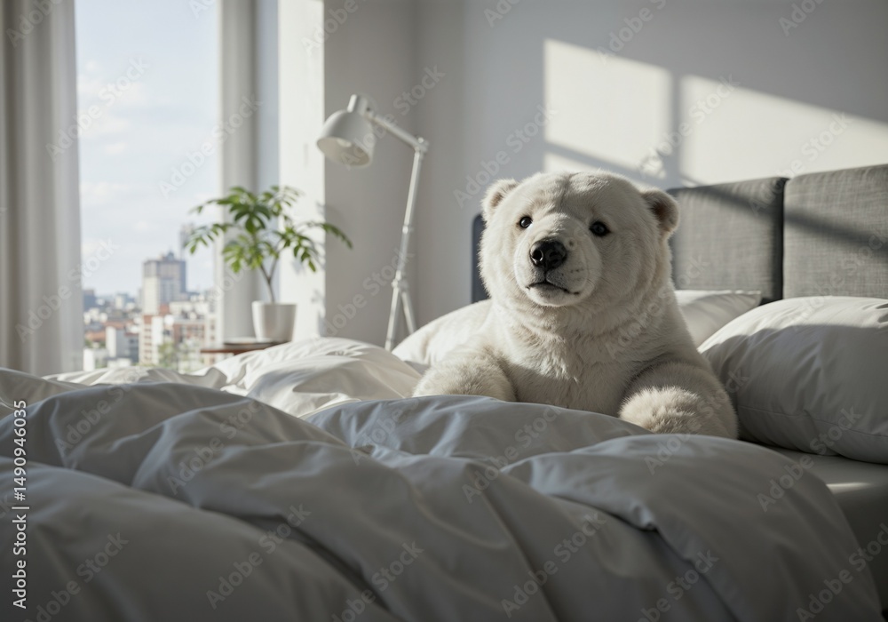 Cute Plush Polar Bear Relaxing in a Sunlit Urban Bedroom – Cozy and Minimalist Interior
Cute Plush Polar Bear Relaxing in a Sunlit Urban Bedroom – Cozy and Minimalist Interior