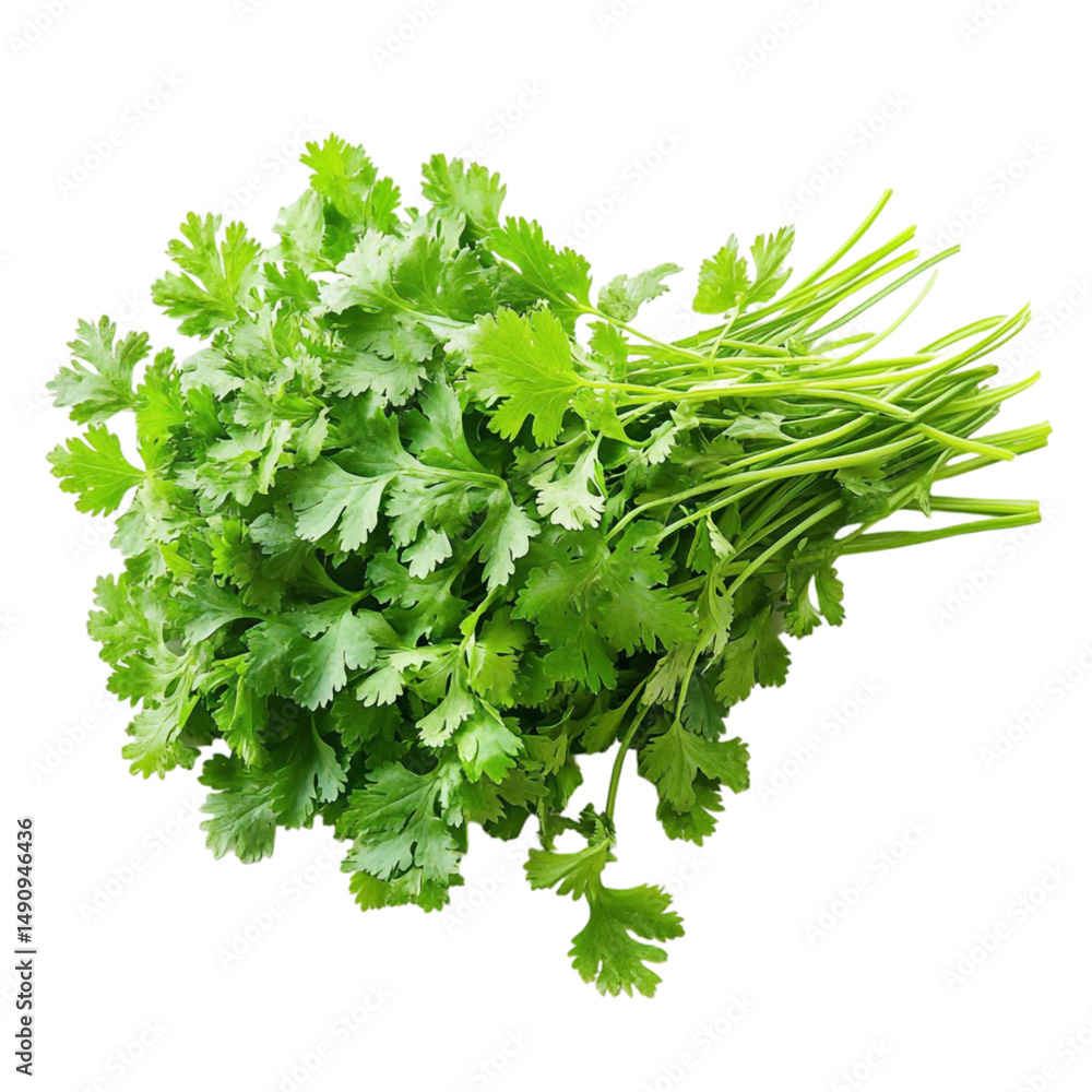 Fototapeta premium Fresh green cilantro bunch healthy herb leaves stems cooking ingredient