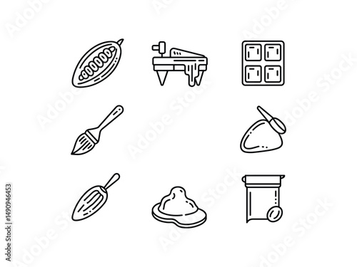 Chocolate making process icons cocoa beans to bar