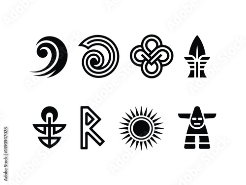 Collection of norse mythology symbols and icons