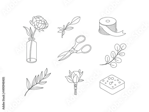 Floral design elements line art botanical illustration