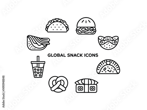 Global snack icons collection line art design