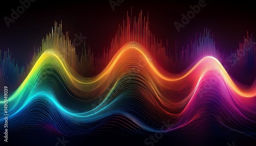 rainbow sound wave digital art dark background music visualizer