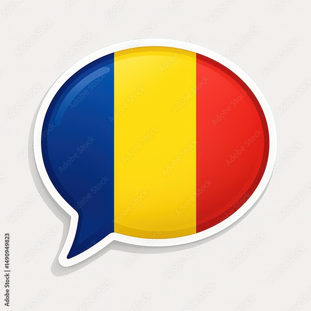 Fototapeta premium Romania Flag in Speech Bubble Icon for Language and Communication Themes