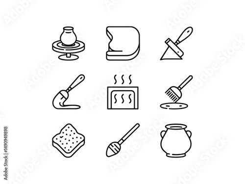 Pottery wheel kiln tools clay glaze ceramic art craft icons