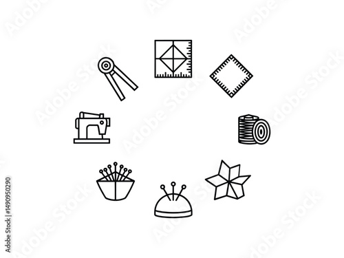 Sewing tools and equipment icons circle design