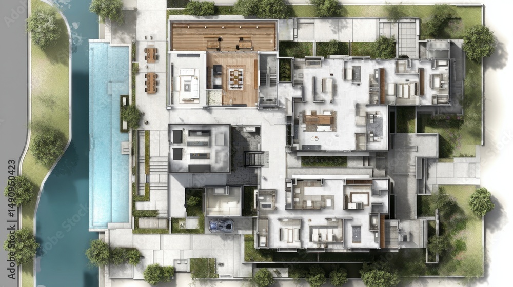 Overhead view of modern residential complex Overhead view of modern residential complex