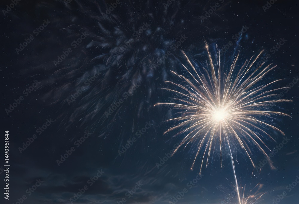 Fototapeta premium Isolated blue fireworks burst against starry night sky , energy, art, element
