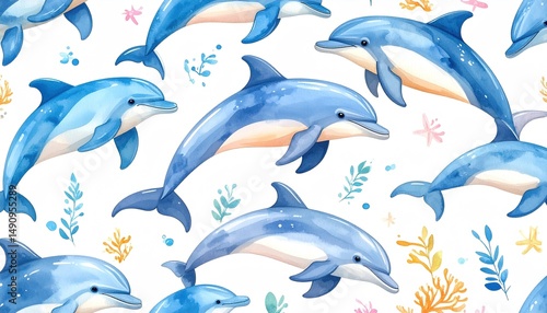 Dolphins Seamless Pattern.