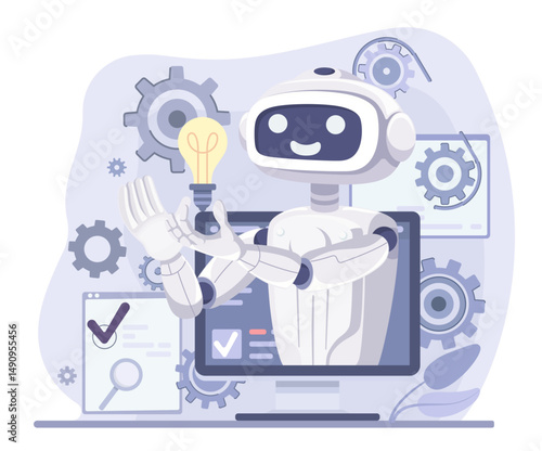 Robotic process automation and AI in business technology. Vector web banner concept.
