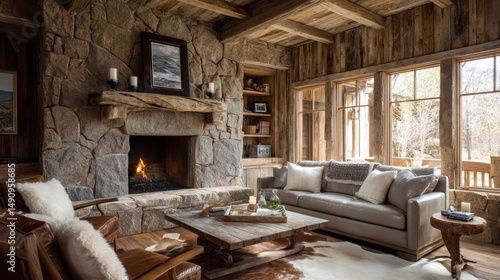Rustic living room with fireplace