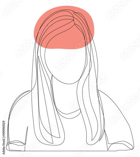 Sketch problem concept minimal woman emotion stress headache drawing line art.Female unhappy depress hand drawn continuous line concept with white ioslated background.Abstract,vector,illustration.