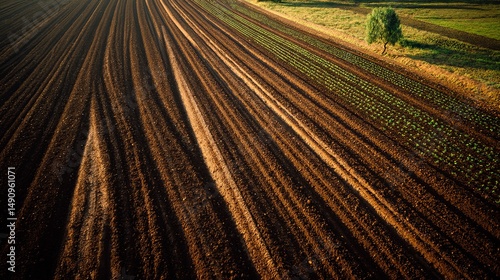 Rural Landscape with Tractor Plowing Field