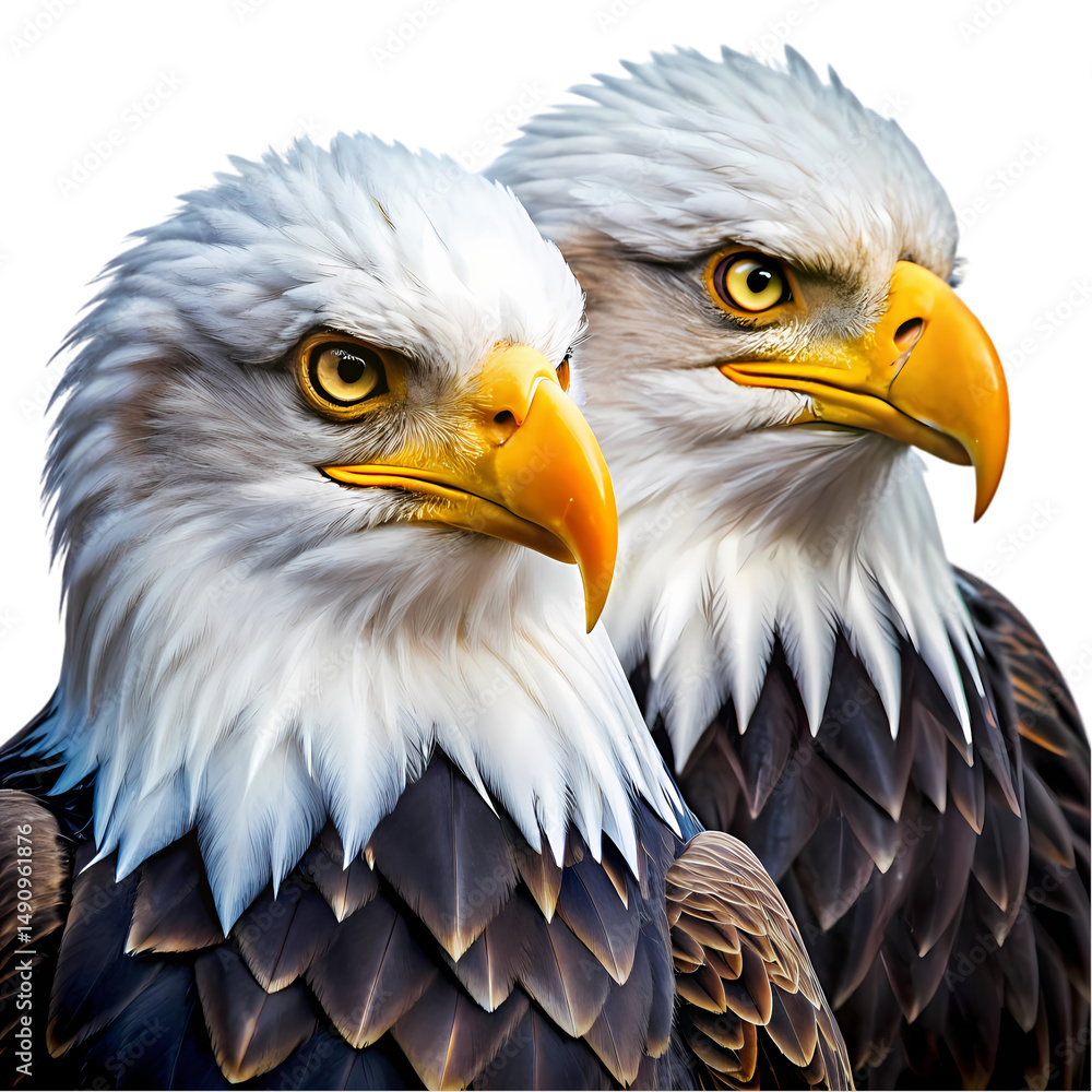 Obraz premium Majestic Bald Eagles Stunning CloseUp of Two American Eagles isolated on transparent background