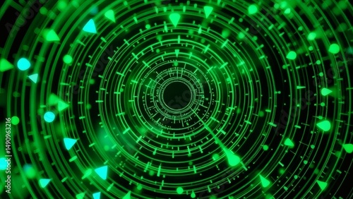 A dynamic abstract background displays interwoven green and blue circles with a futuristic tech aesthetic, suggesting digital health concepts.