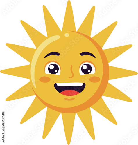 Smiling yellow sun with happy face vector illustration for cheerful design 