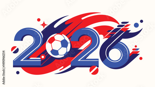 Creative illustration representing the year 2026 with a football and abstract elements