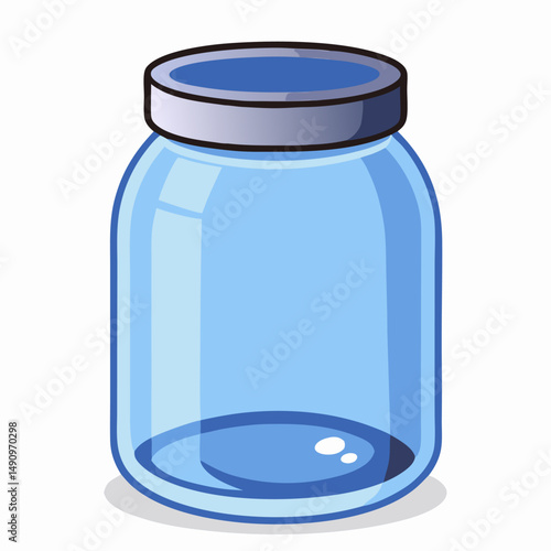 Empty Light Blue Glass Jar with Lid, Cartoon Style
