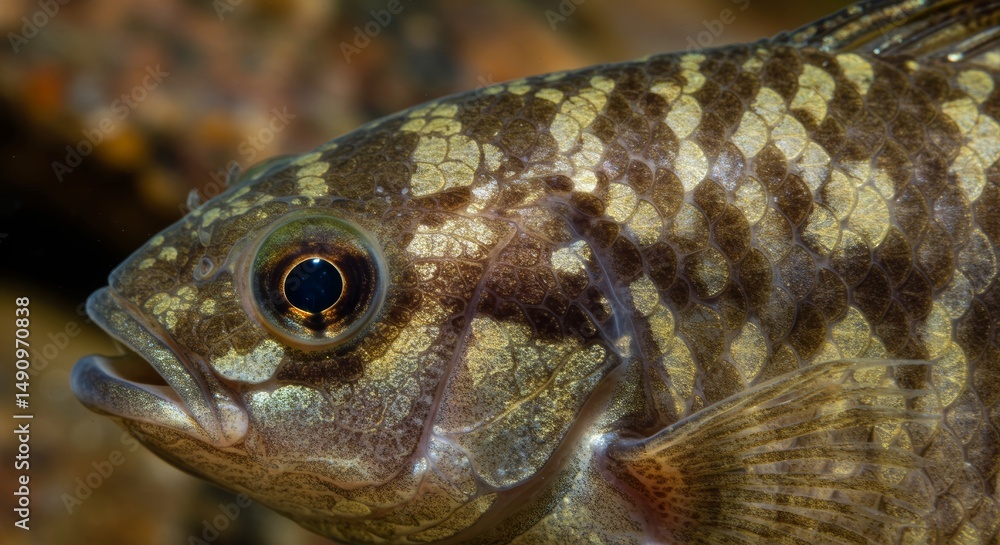 Close-Up Portrait of a Goby Fish Displaying Intricate Scale Patterns and Eye Detail Close-Up Portrait of a Goby Fish Displaying Intricate Scale Patterns and Eye Detail