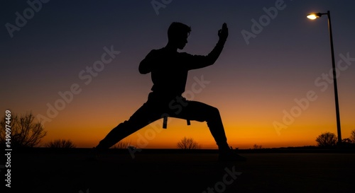 Wallpaper Mural Silhouette of martial artist practicing at sunset with vibrant colors Torontodigital.ca