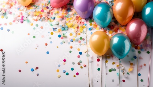 colorful confetti with ballons on white background
