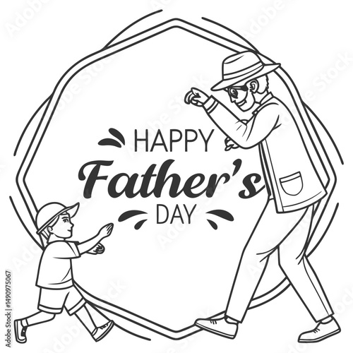 Happy father's day dad and son line art illustration