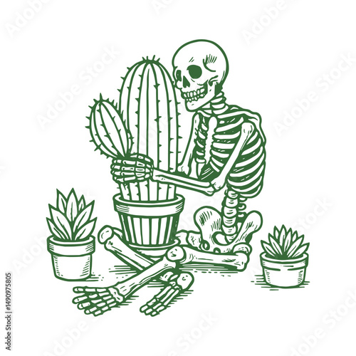 Skeleton with Cactus Garden
