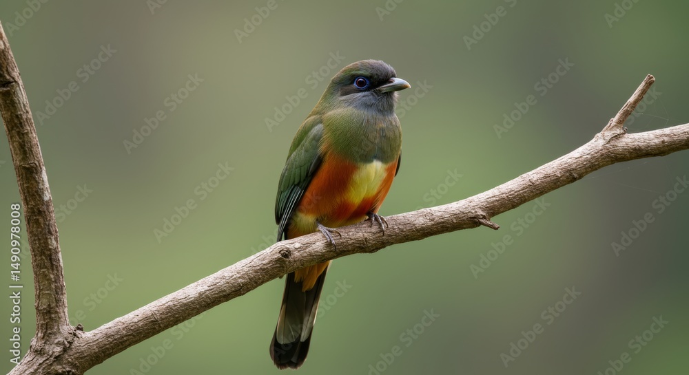 Close-up Image of a Gurney's Pitta Bird Perched on a Tree Branch in its Habitat Close-up Image of a Gurney's Pitta Bird Perched on a Tree Branch in its Habitat