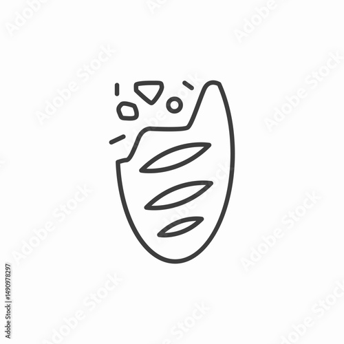 broken baguette crumbs icon sign vector