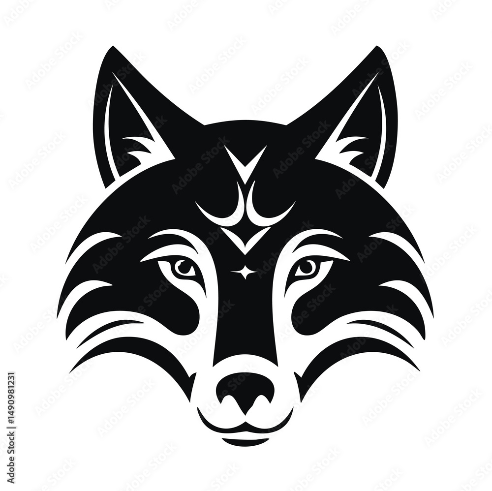 Obraz premium Majestic wolf head tribal style black and white design