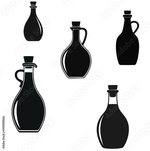 Collection of black silhouette oil bottles