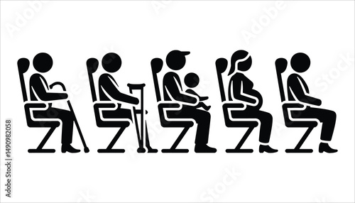 Priority Seating Icons for Elderly, Disabled, Pregnant, and Parents Vector

