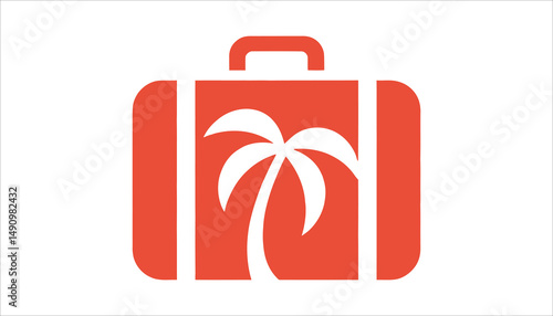 Travel Luggage Icon with Palm Tree Symbol for Holiday and Vacation Logo Design
