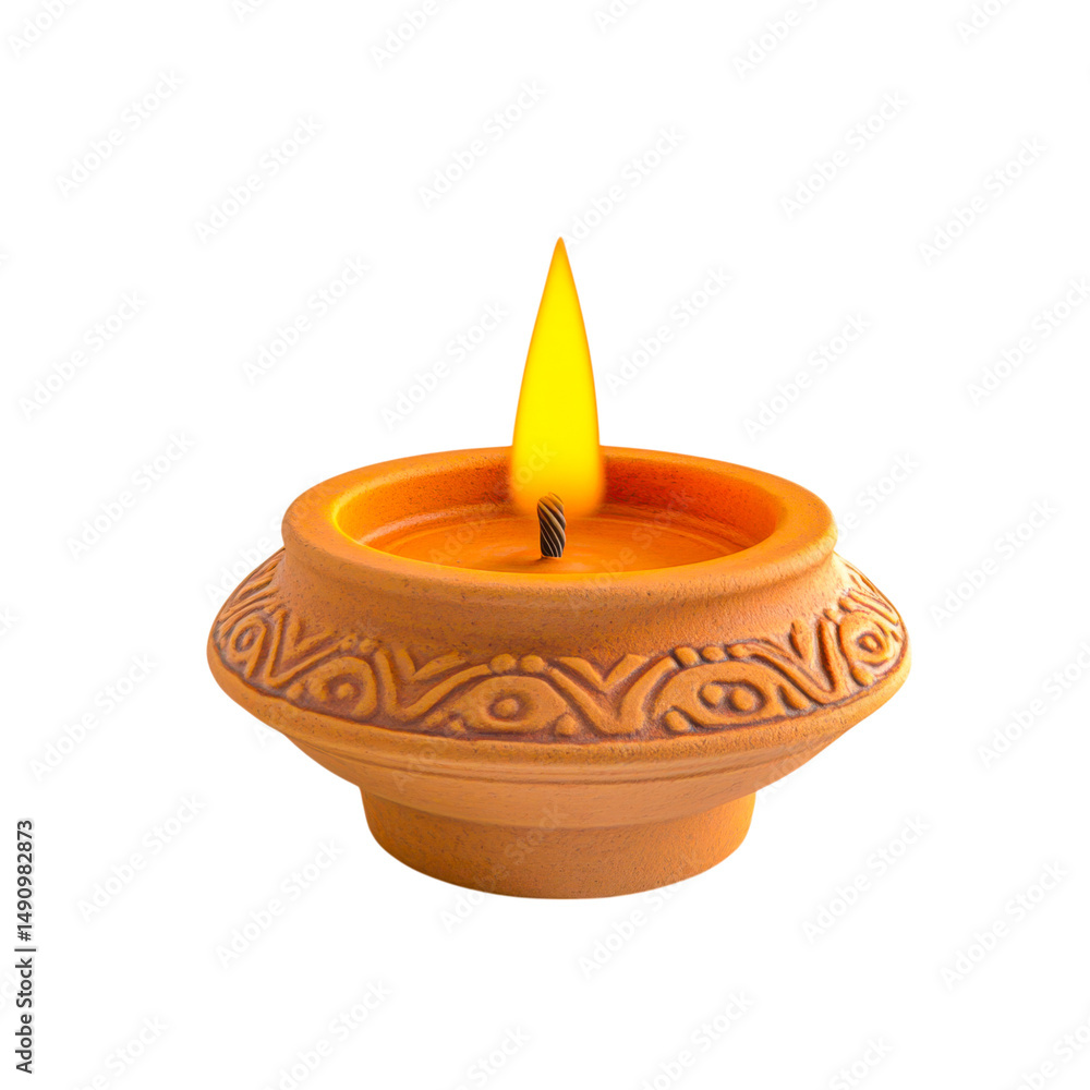 Diwali diya with flame isolated on white background Diwali diya with flame isolated on white background