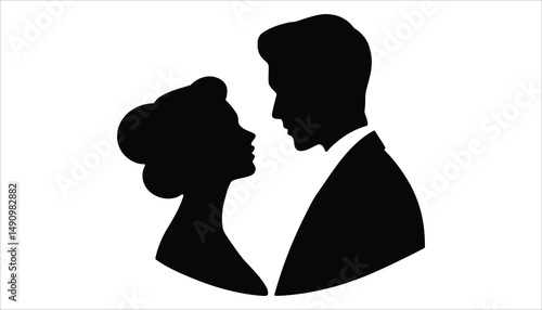 Silhouette Couple in Love Icon for Wedding Invitation or Romantic Design