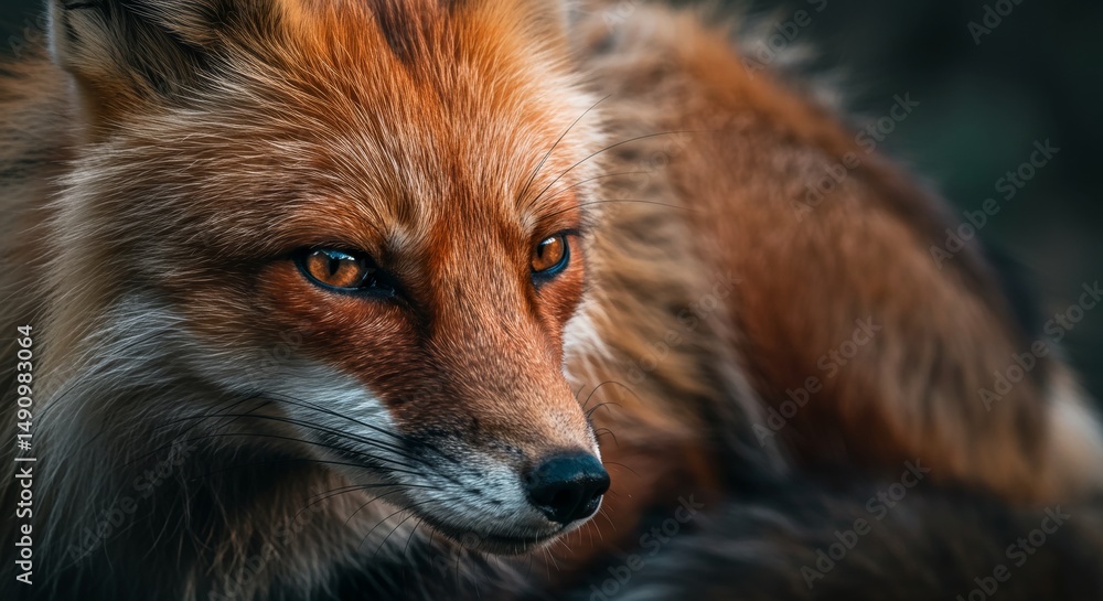 Obraz premium Close-up Portrait of a Red Fox with Intense Gaze and Detailed Fur Texture, Captivating Wildlife Image