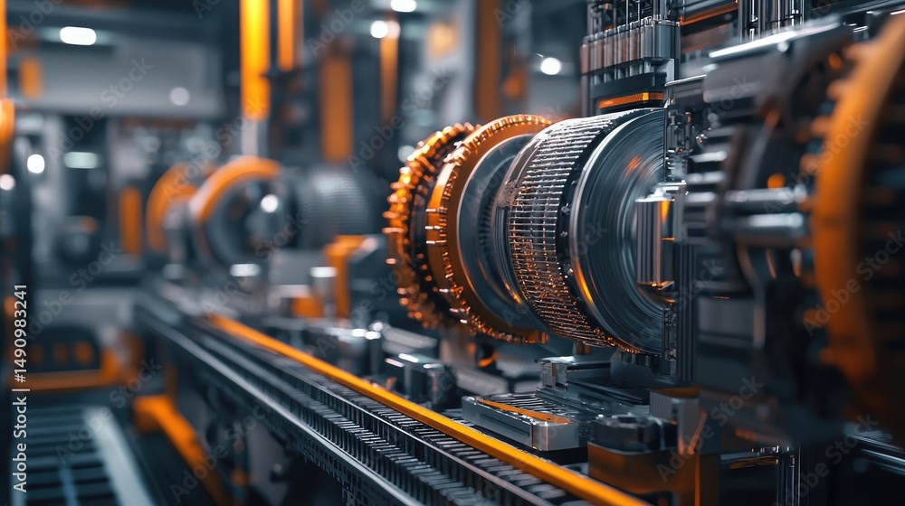 Fototapeta premium Close-up view of intricate industrial machinery.