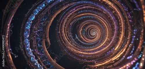 Intricate, glowing spirals, iridescent colors, infinite depth ,  iridescent,  art