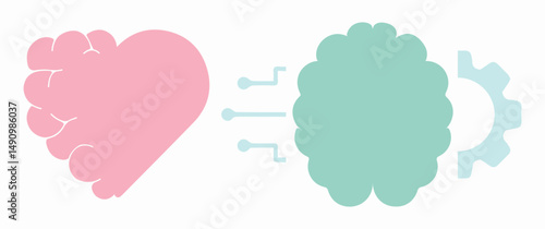 Brain, heart, artificial intelligence, learning, mind, education, mental health, emotion. Intellectual, artificial, work, algorithm, robot, blockchain, machine, circuit. Set, icon, vector